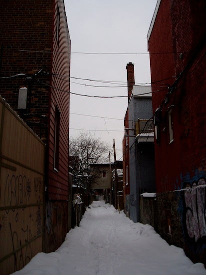 A snowy alley-way