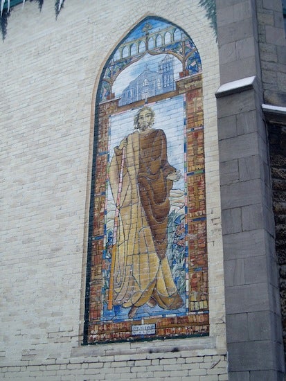 A religious mural on a building