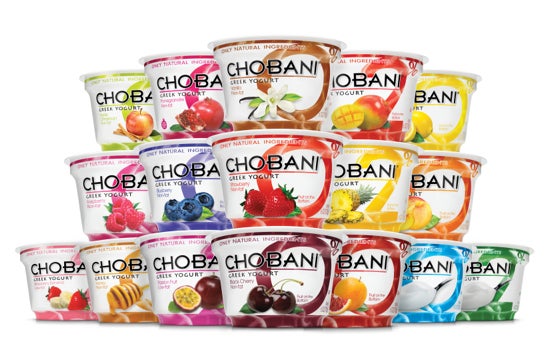 Advertisement showing all Chobani cup flavors