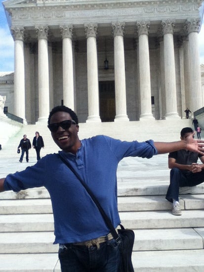 Simbarashe with a big smile at the Lincoln Memorial
