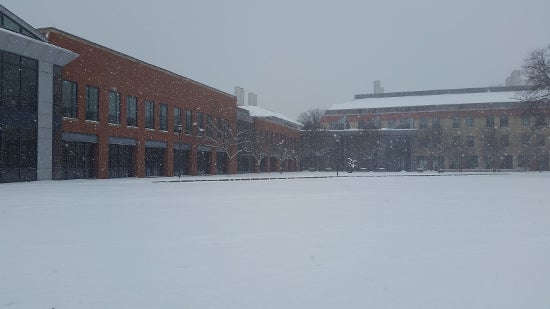 A snowy view of the Science Center