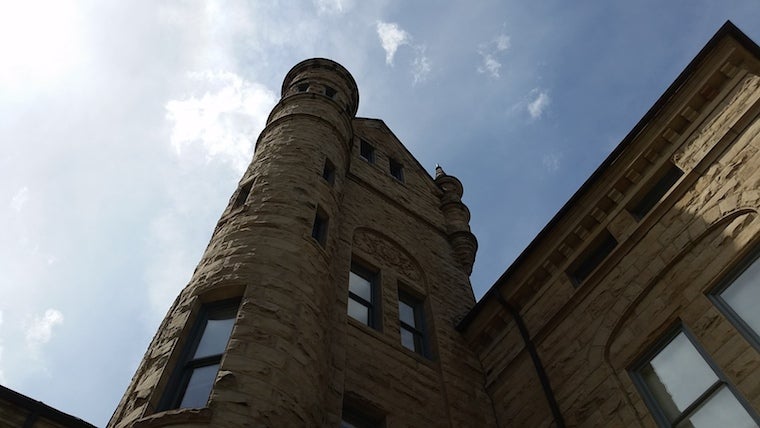 Looking up at Peters Hall