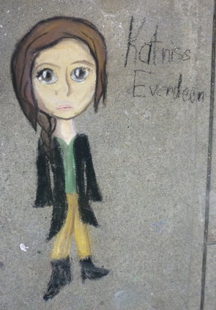 Chalk drawing of Katniss Everdeen