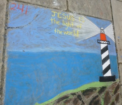 Chalk drawing of a lighthouse 