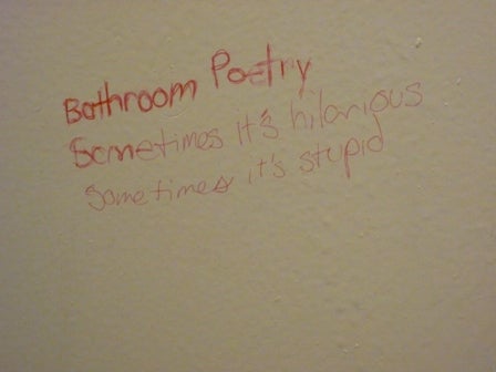The phrase: "Bathroom poetry, sometimes it's hilarious sometimes it's stupid"