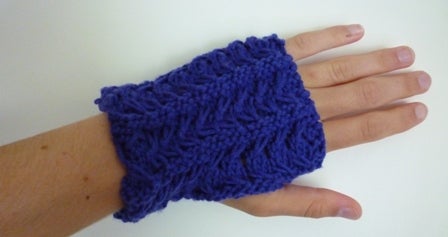 Blue knit fingerless glove