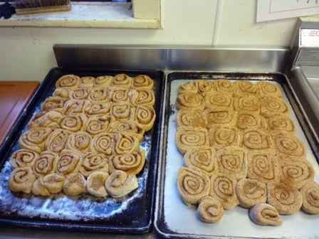 Cinnamon rolls on sheet pans