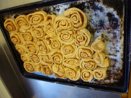 Cinnamon rolls on a baking sheet