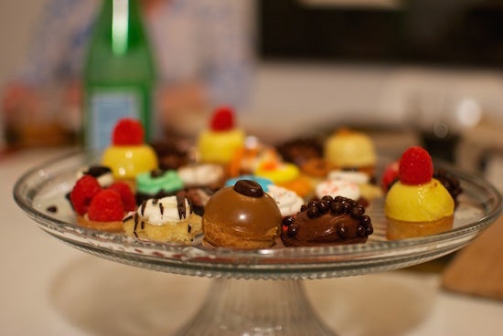 Miniature baked goods on a tray