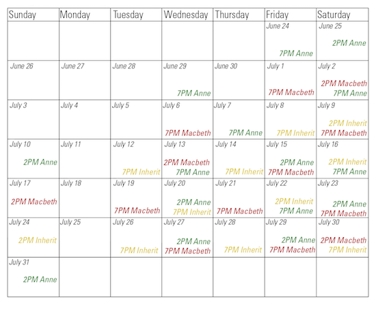 Calendar of all the play practices