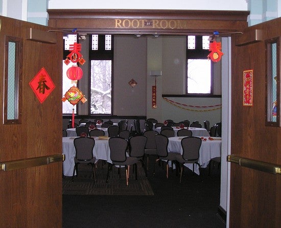 The root room door with tea lights 