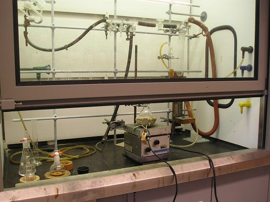 A lab window during an experiment 