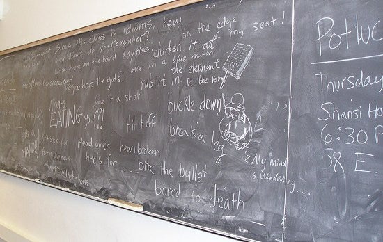 A chalkboard filled with words