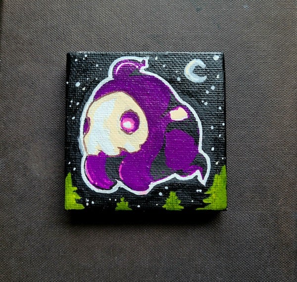 An up-close shot of the 2x2 painting of Duskull. 