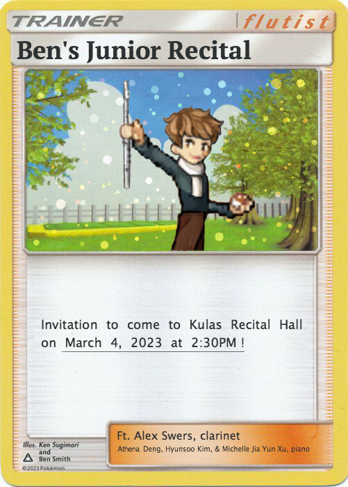 Pokémon card of myself as a Pokémon trainer that was used as a recital poser.