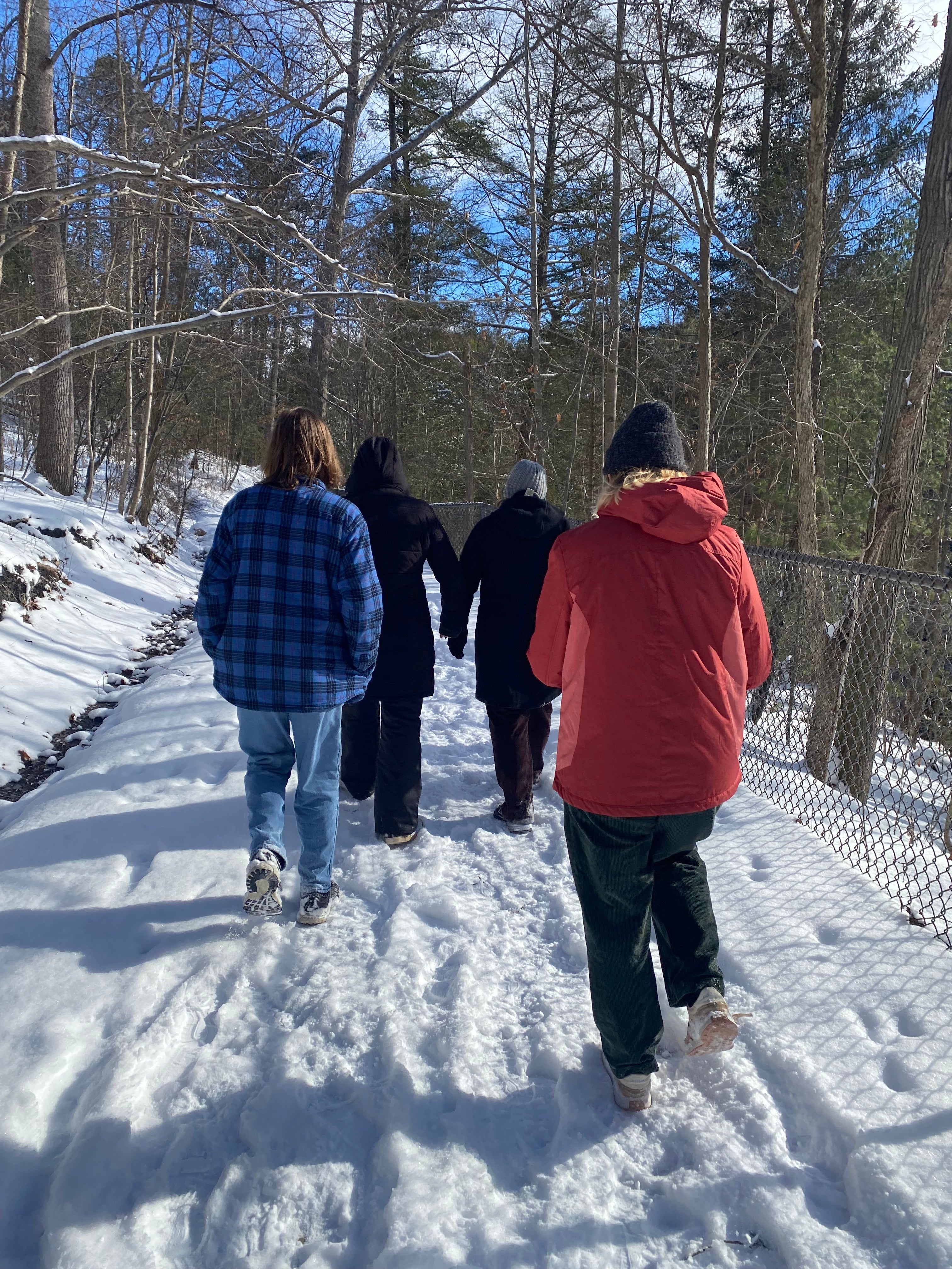 Photo of my friends walking ahead of me on a hiking trail.