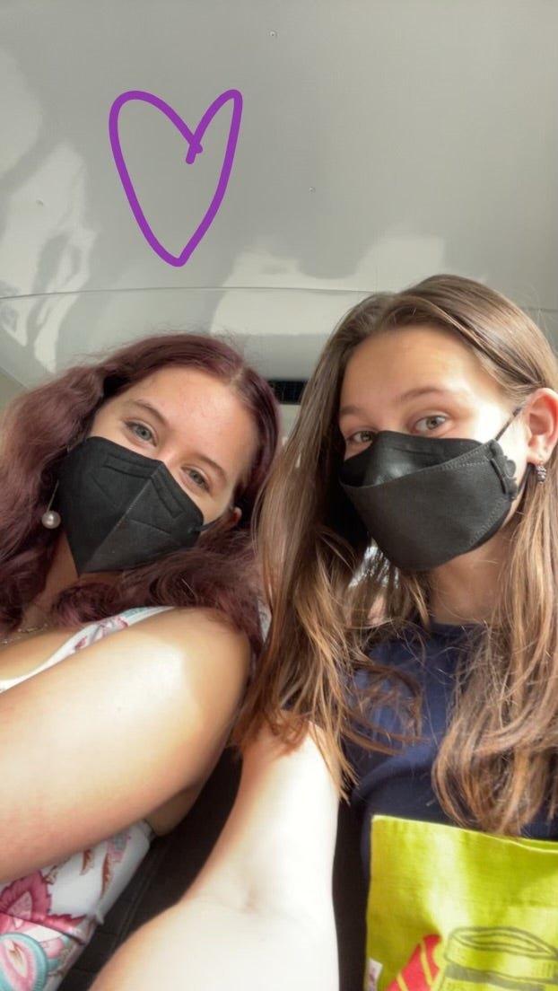 Two girls in masks together
