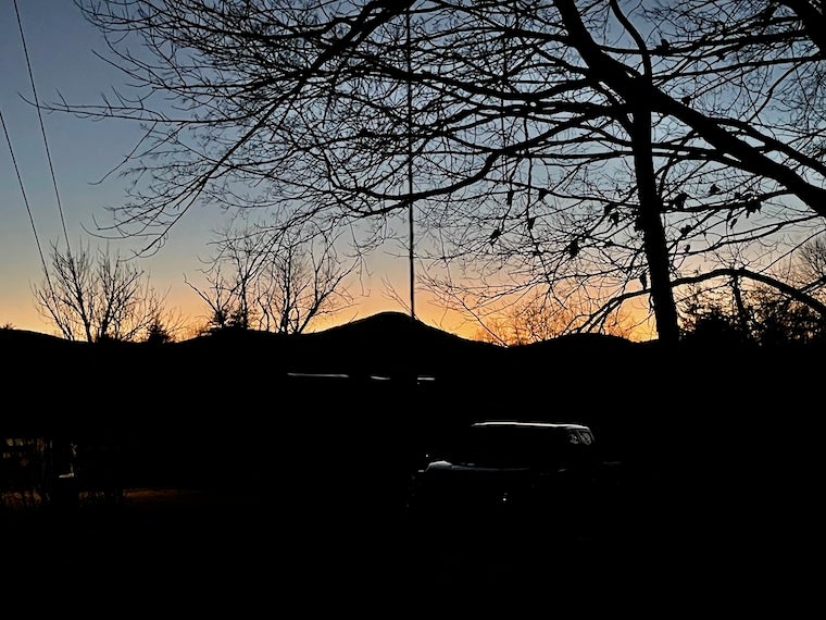 A sunset over the mountains