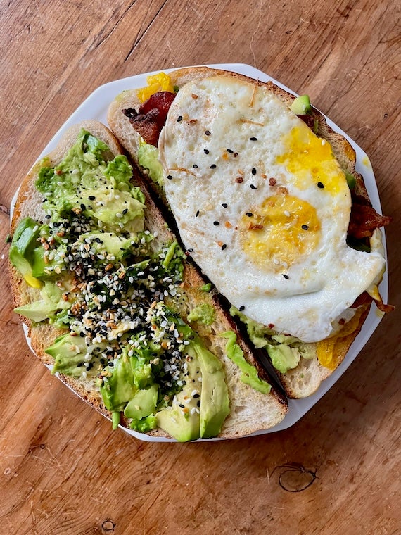 Eggs on toast with avocado