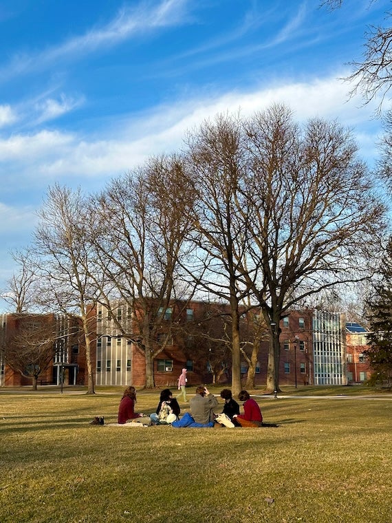 Students sitting in Oberlin's North Quad