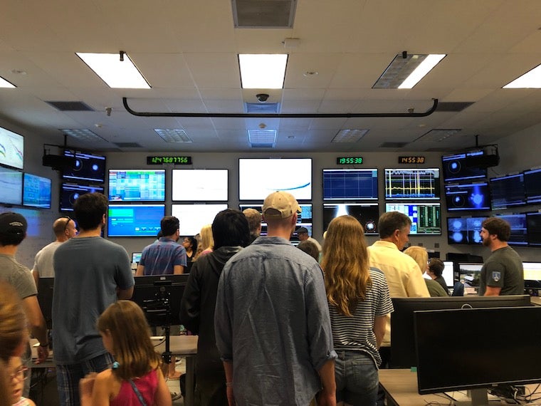 A room with many computer screens, at LIGO.