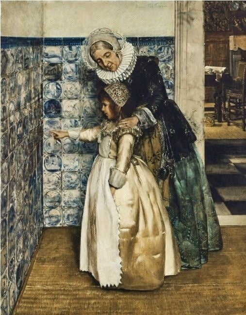 A painting of a young girl and an older woman