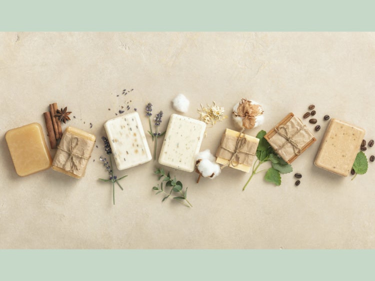 soap bars laid out with ingredients