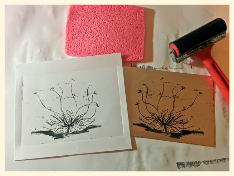 Lithograph prints of a stylized flower