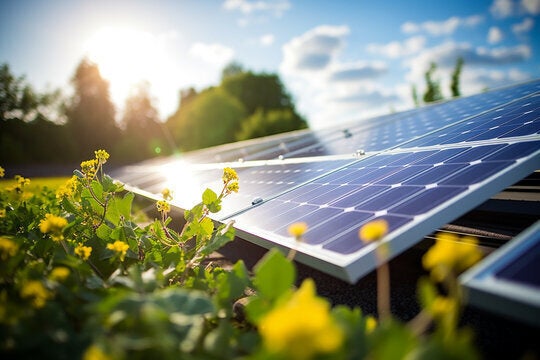 Solar Panel in Grassy Field