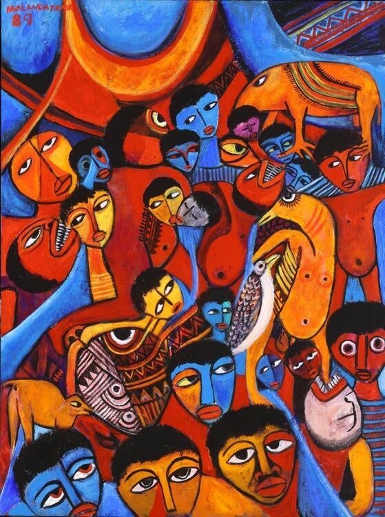 Malangantana Valente Ngwenya (Mozambican, 1936–2011), "O Sonho Da Mascara", 1989. Acrylic on canvas. Gift of Yen Lu Wong, 2017.24.1.