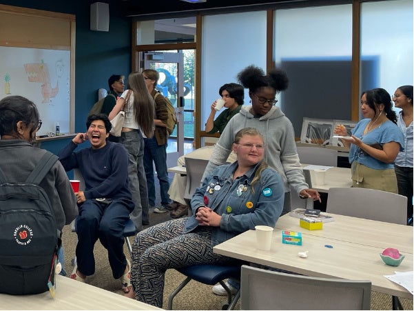 Students gather after classes in K100 