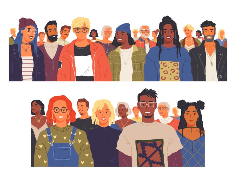 Illustration of people in group smiling