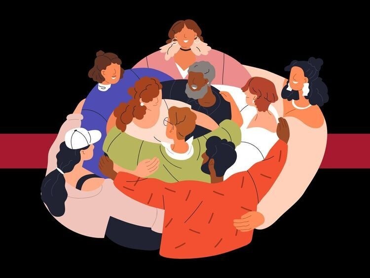 Illustration of people with their arms around each other