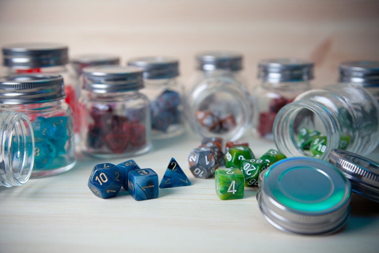 Various sets of tabletop role play dice