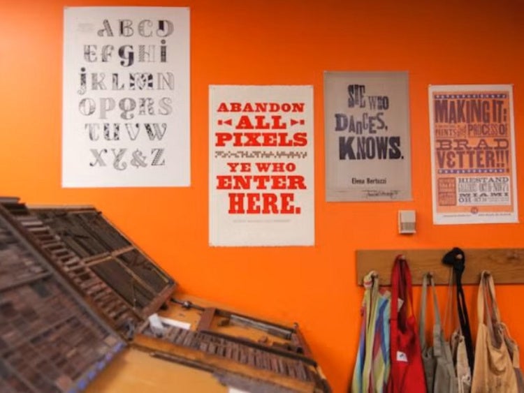 Posters on the wall of the Letterpress Studio