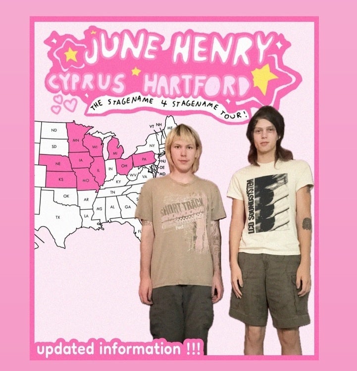 Two people stand in front of a U.S. map with several states highlighted in pink, framed by a pink border.