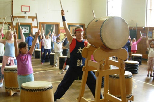 Stuart Paton leads a taiko workshop.