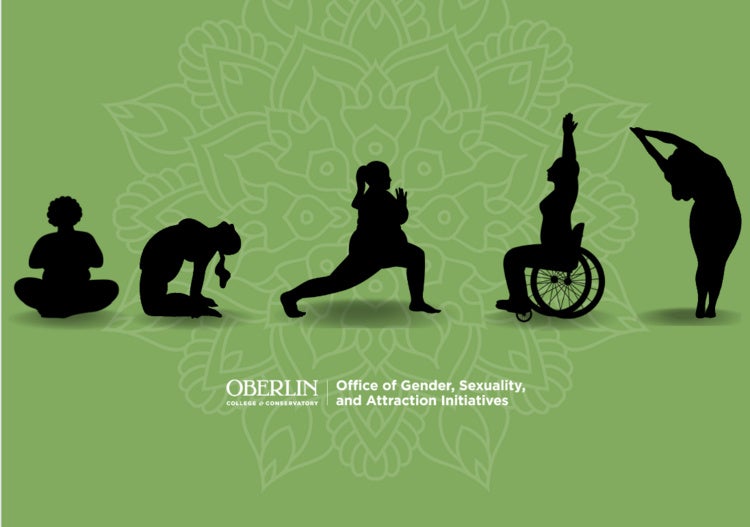 People of all sizes in various yoga poses.