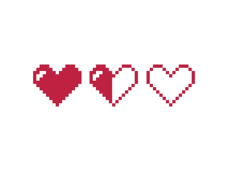 pixelated hearts to represent health in a video game