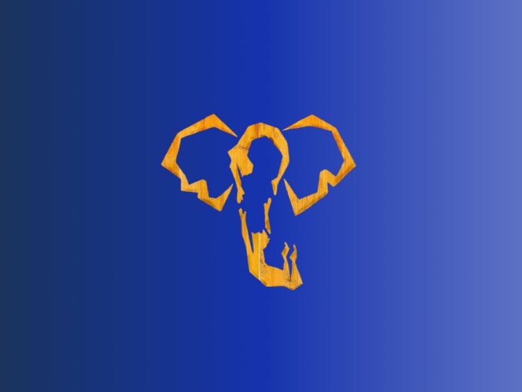 A golden cartoon outline of an elephant's head