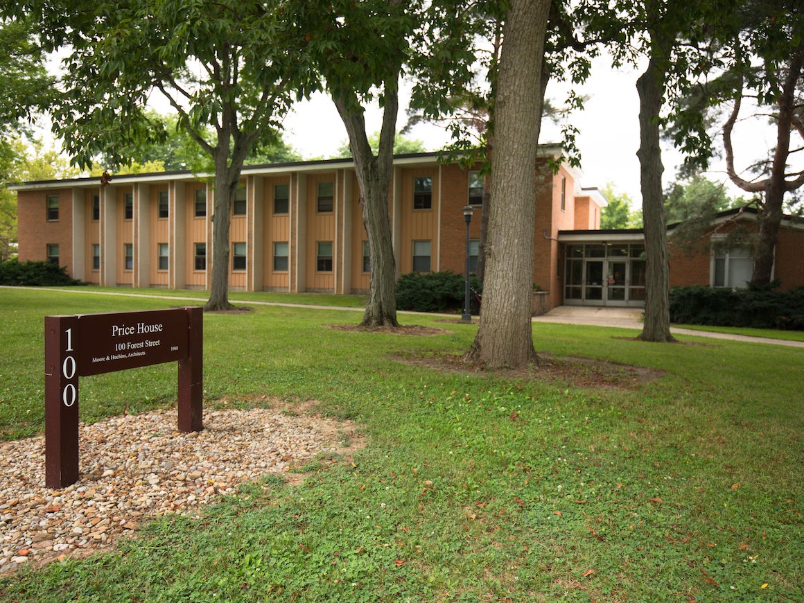 Outside of Third World (Price) House, a two story brick building