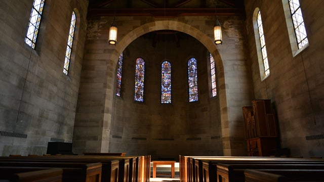 Interior of a stone chapel