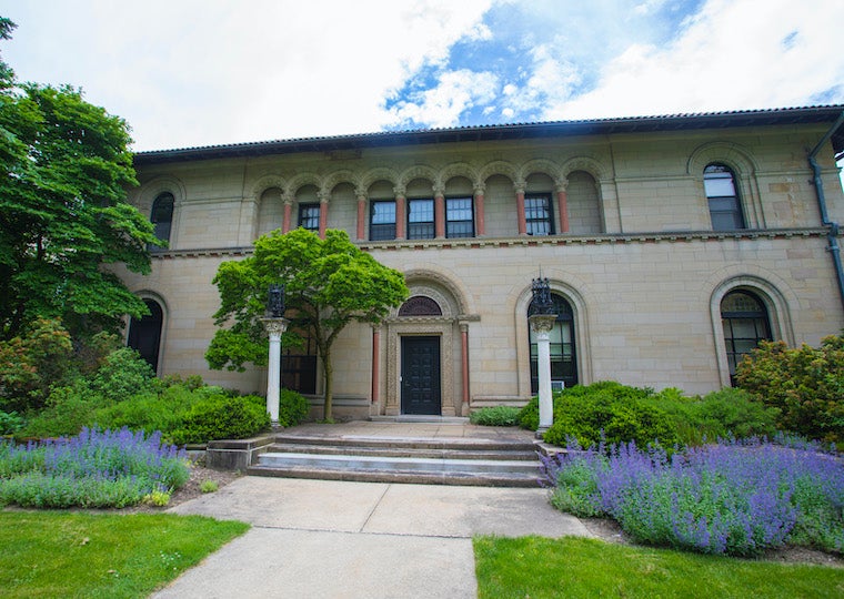 A pulling with flowers in front