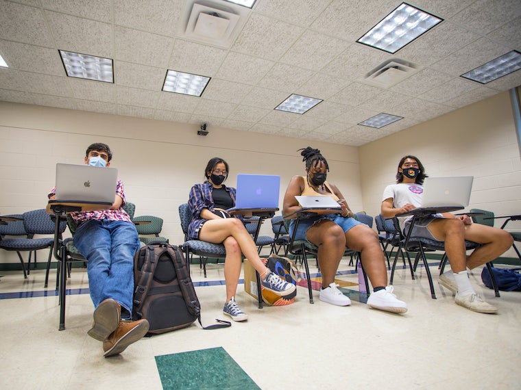 A row of students in a class.