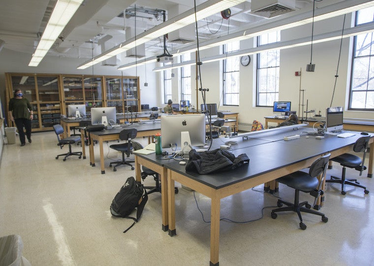 A physics lab room.