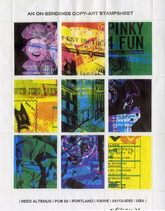 Nine blocks of pictures with stamped artwork