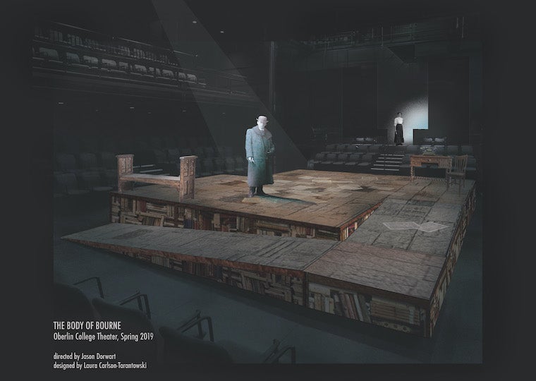 An illustration of a man standing on a stage.