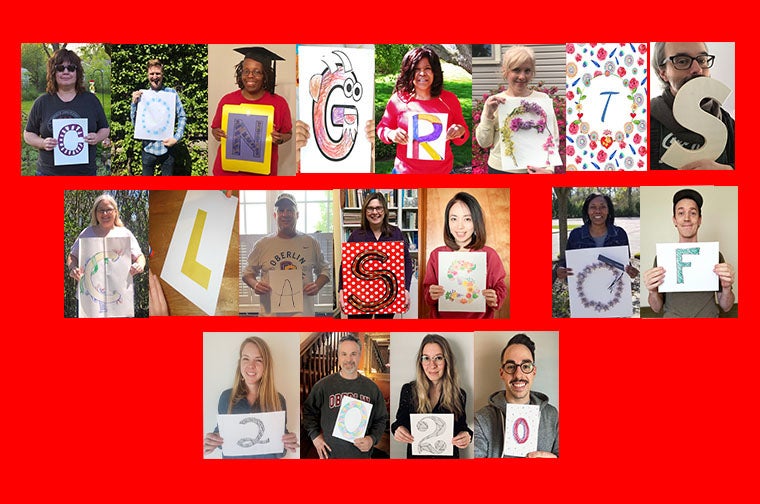 People holding letters that spell out congrats class of 2020