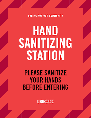 Hand sanitizing station. Please sanitize your hands before entering.