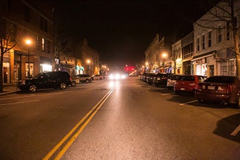An Oberlin street at night